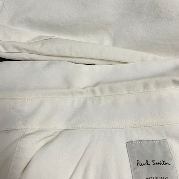 PAUL SMITH Size M White Navy Cotton Contrast Trim Long Sleeve Shirt - Picture 7 of 9